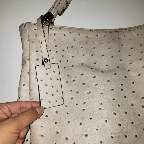 Coccinelle Women's Beige Leather Ostrich Tote Handbag - Picture 6 of 10